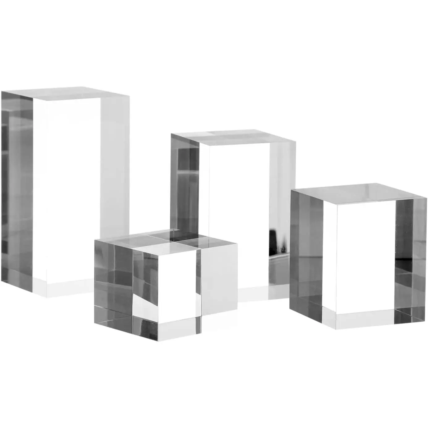 Clear Polished  Cube Cylinder Round Photo Props, Transparent Solid  Display Blocks for Photography Boutique   Crafts Closet Show, 4 count (Transparent Cube)