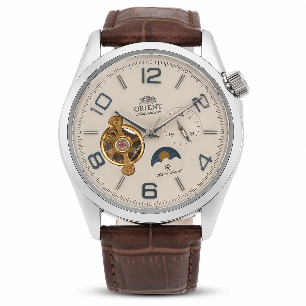 Men's Automatic Mechanical Watch with Retro Charm, Business Casual Round Open Heart Skeleton Dial with Moon Phase, Luminous Hands, and Interchangeable Steel & Leather Straps, Businesscasual, Analog Wristwatches