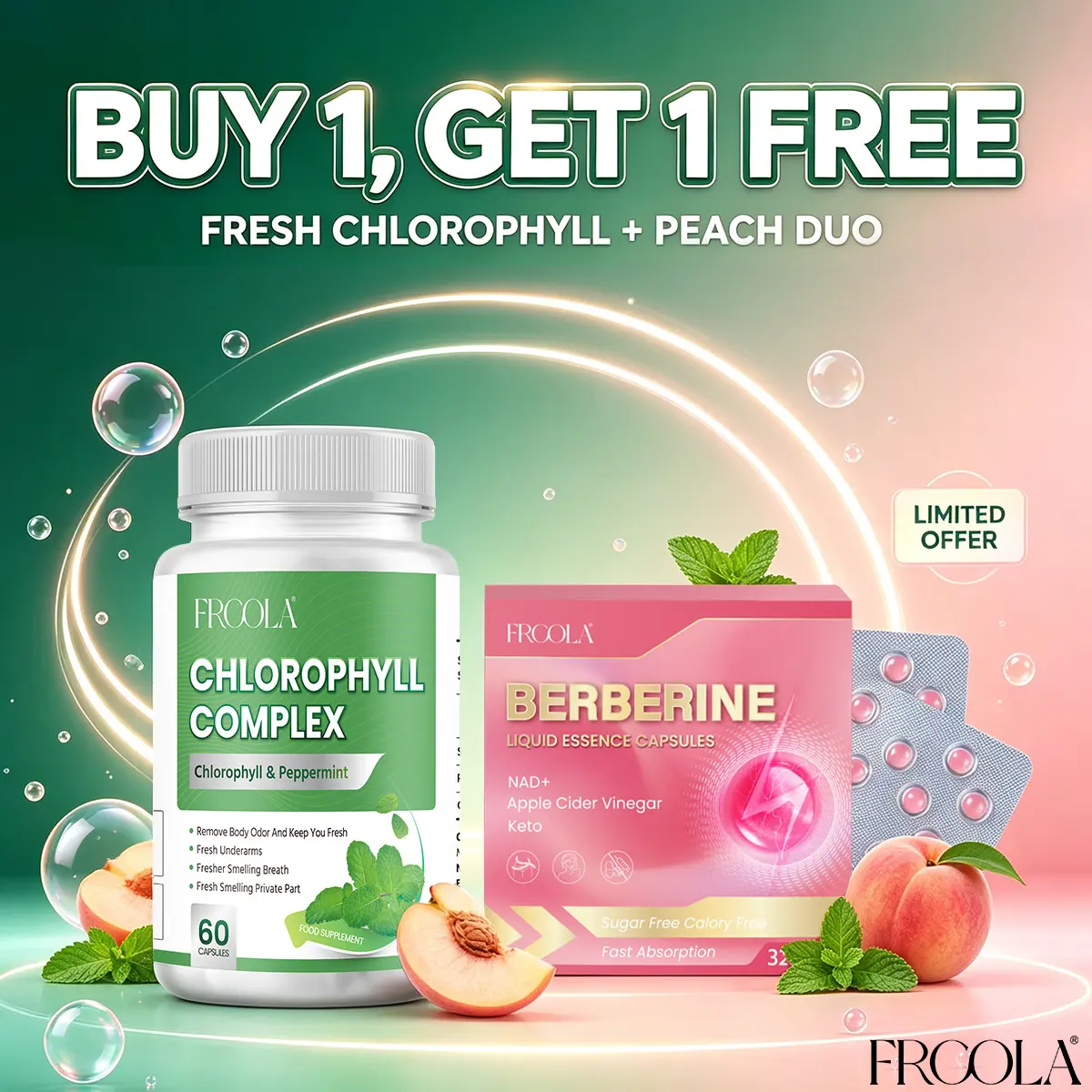 FRCOLA Body Magic Chlorophyll & Chlorella  for Odor Removal, Fresh Breath, Detoxing & Promotes Gastrointestinal Digestion Healthcare Vitamin