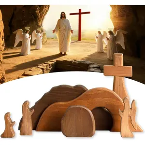 The Empty Tomb Easter Scene Set - 7-Piece, Christian Cross Decorations, Decorations Religious Jesus Tomb Easter Kit Display for The Home, Tabletop, Office