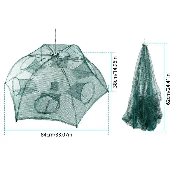 Fishing Trap Net - Portable and Folded Bait Trap for Shrimp, Minnow, Crab and More - 360° Fish-Trapping Net