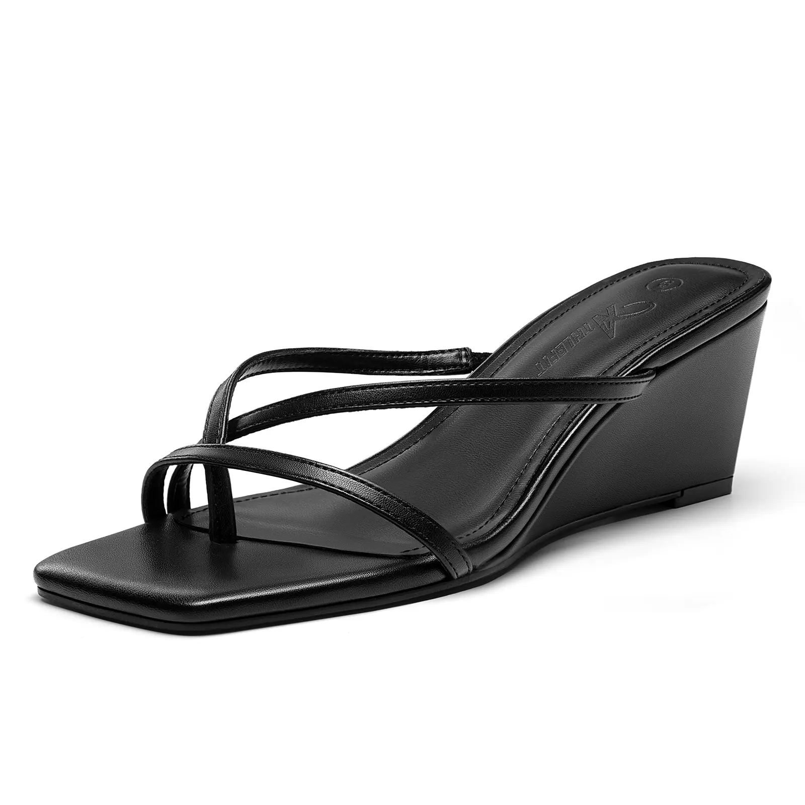 Women's Wedge Sandals, Elegant Strappy Crisscross Thong Slides with Square Open Toe, 2.4" Heel and Cushioned Footbed for Summer, Crisscross Sandals, Elegant Fashionable Sandals, Shoes For Women, Heels For Women