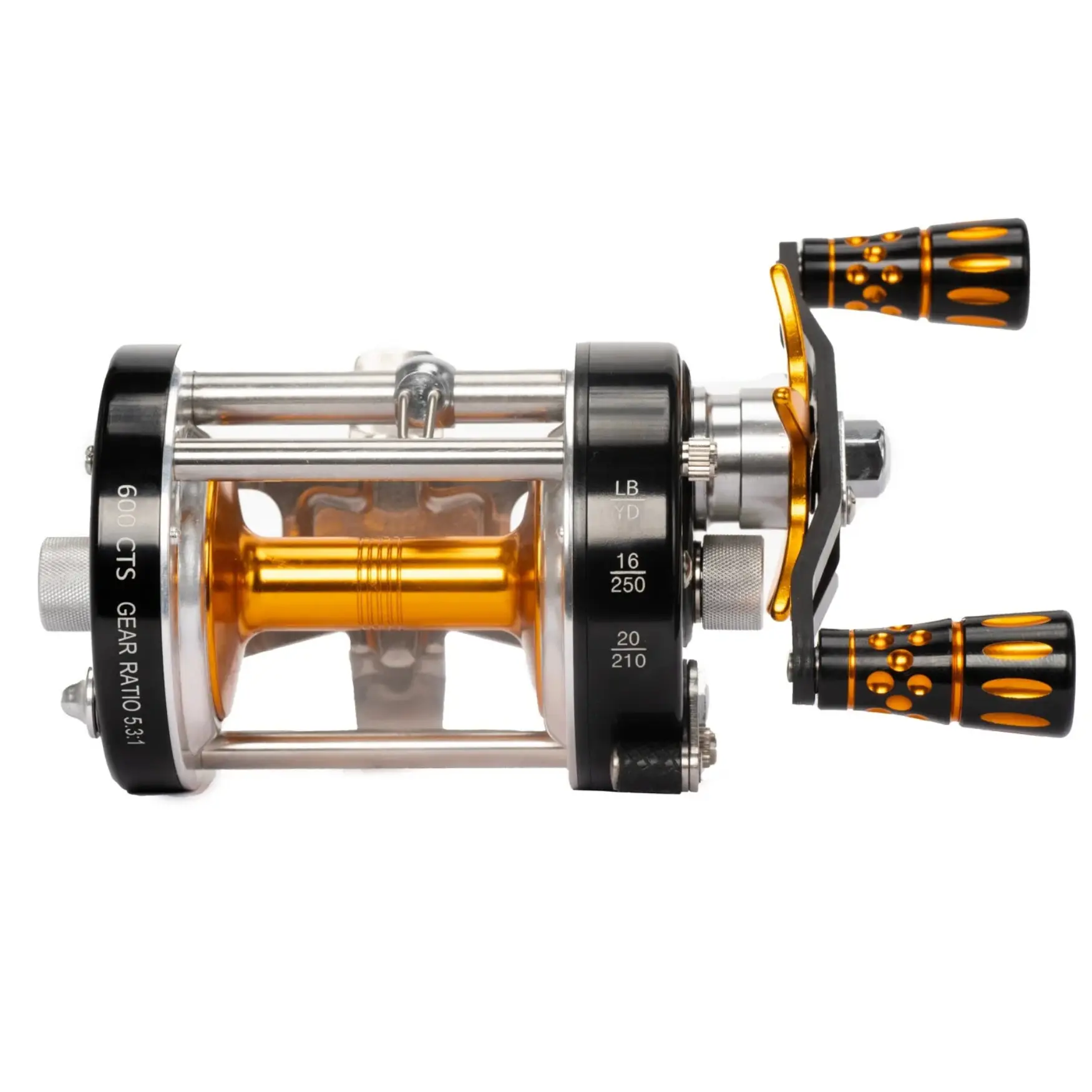 Catfish Pro 600CTS Tournament Series Round Baitcaster Reel, 19 lb Carbon Drag, Carbon Fiber Handle, 6+1 Bearings, Bait Clicker, Fishing Tackle