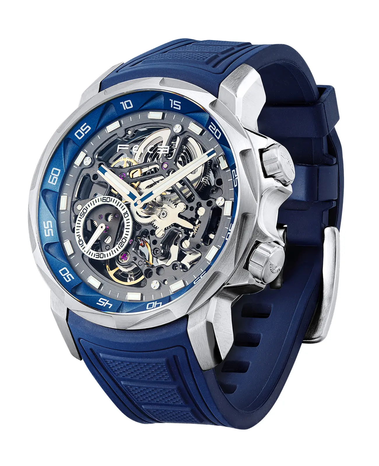 FEICE Men’s Luxury Automatic Watch Double Skeleton Sapphire Crystal Rubber Strap Waterproof Luminous Wristwatch Perfect Gift Choice