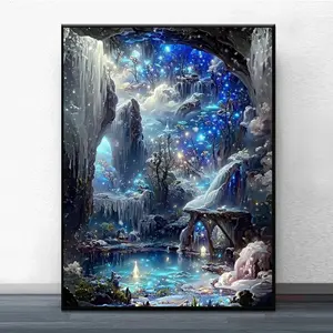 Frameless DIY Diamond Painting Kit, 5D Mosaic Acrylic Round Drill Artificial Drills Ice Snow Valley Diamond Art Wall Decor