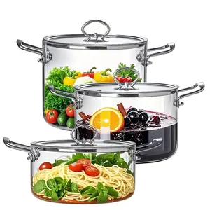 Large Capacity Glass Pot with Lid,1 Count Stainless Steel Handle Cookware,Clear Glass Pasta Pot, Ramen Pot, Stew Pot, Soup Pot, Cooking Pot for Home Kitchen, Transparent
