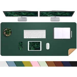 Leather Desk pad Protector, Large Desk mat with Natural Cork & PU Leather, Large Mouse pad, Office Desk Mat, Waterproof Desk Writing Pad for Office and Home (47in*17in, Dark Green)
