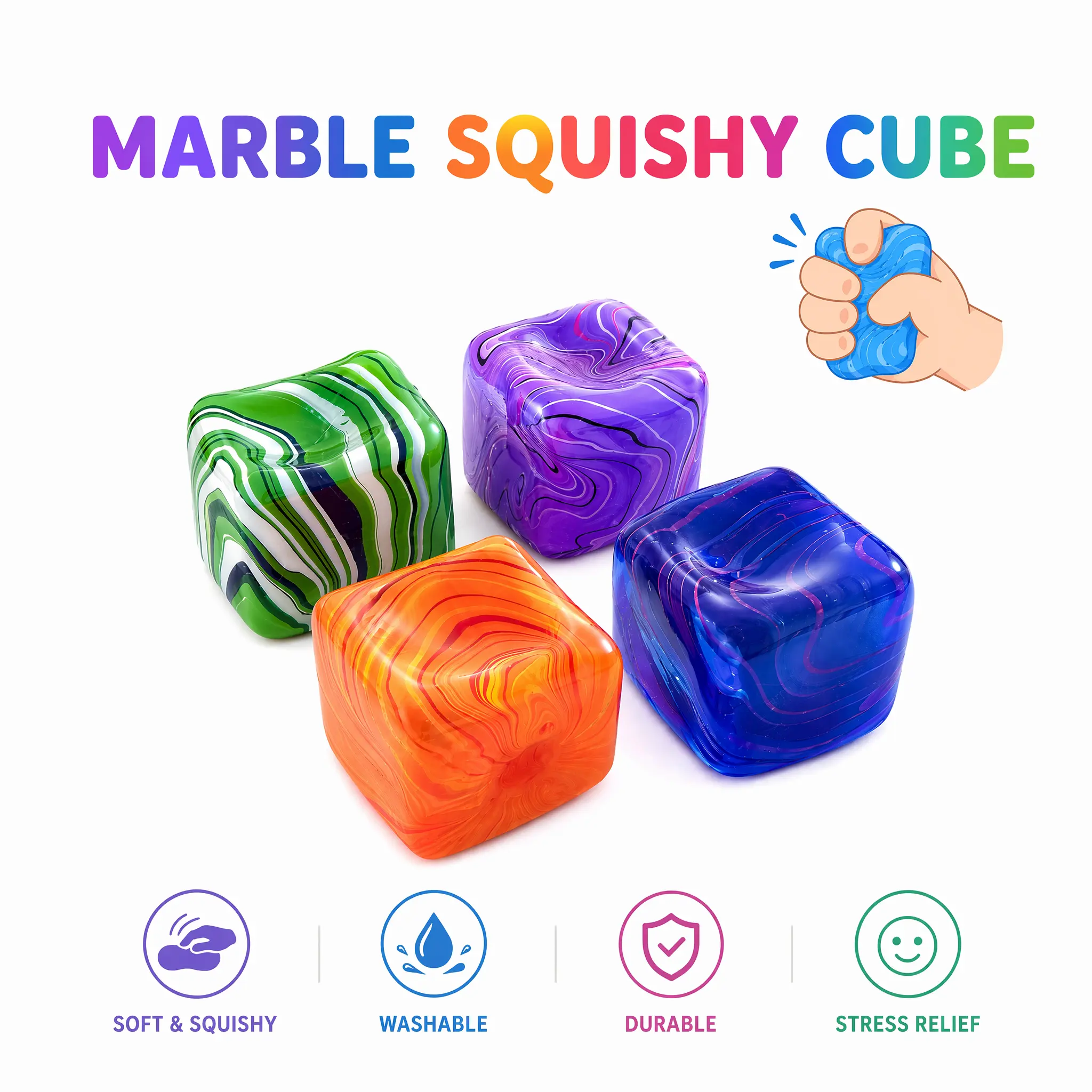 Stress Relief Squishy Cube, Slow Rebound Squishies, Ice Block Sensory Toy, Anxiety Relief Soft Gel Block, Adult Stress Ball, Multicolor Slow-Rebound Stress Relief Fidget Toy, Stress Relief Gadget