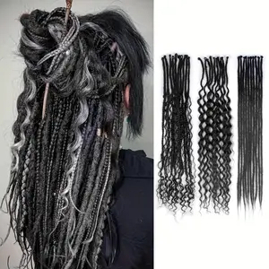 2025 Wholesale Arrivals 24 Inch (Approx. 60cm) 30-Strand SE Dreadlock Extension Set, 3-in-1 Mixed Extension, Black Curly and Straight Hair with Bohemian Single Tail Extension, Hippie Style Women'S Long Hair Extension Set for Daily Use, Dark Style
