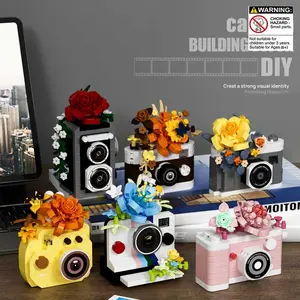 Vintage Camera Brick Flower Handmade DIY Assembly Model, Desktop Cure Decor, Unisex Gift for Couples and Best Friends
