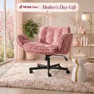 Wide Seat Criss Cross Chair with Wheels – Chenille Cross Legged Office Chair, 5-Level Folding Armrests, Adjustable Swivel Vanity Chair for Home & Bedroom work love