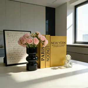 3pcs Paper Decorative Books, Gold Foil Texture City Series Fake Books, Stackable Realistic Bookshelf, Fashion Home Decoration