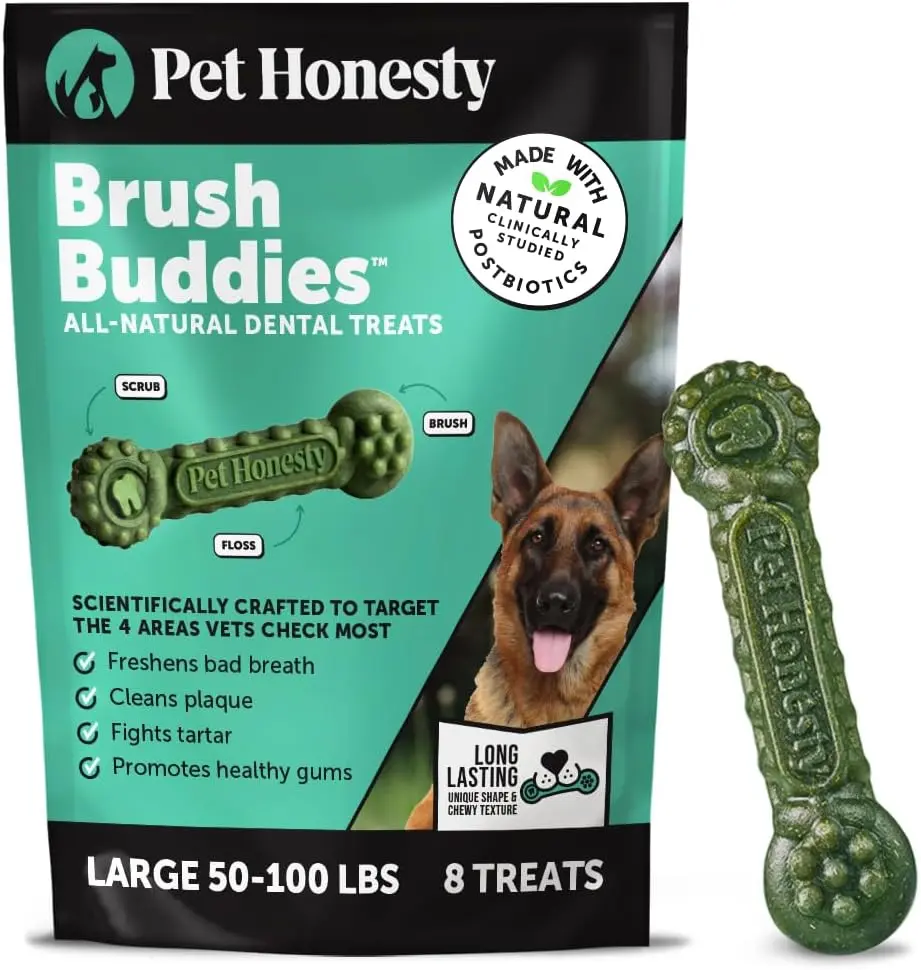 Brush Buddies All Natural Dog Dental Treats for Dogs – Long Lasting Dental Sticks for Dogs, Teeth Cleaner, Breath Freshener, Plaque & Tartar Remover – Large Sized Dogs (8 Count)