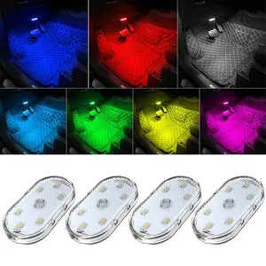 4Pcs Rechargeable Magnetic LED Car Touch Light - Wireless Interior Dome Reading Lamp & Ambient Night Light, 7-color Interior CarLights with 6 Bright LED Lamp Beads