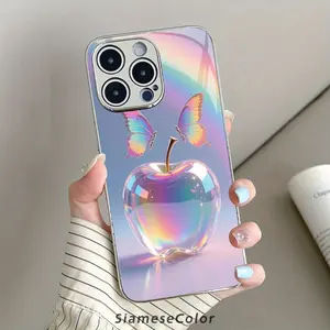 Rainbow Magic Apple Butterfly Pattern Glass phone case for iPhone16 Pro Max/15/14 PLUS/13/12/11 phone case, anti-slip, lightweight, fashionable design, unisex, phone case