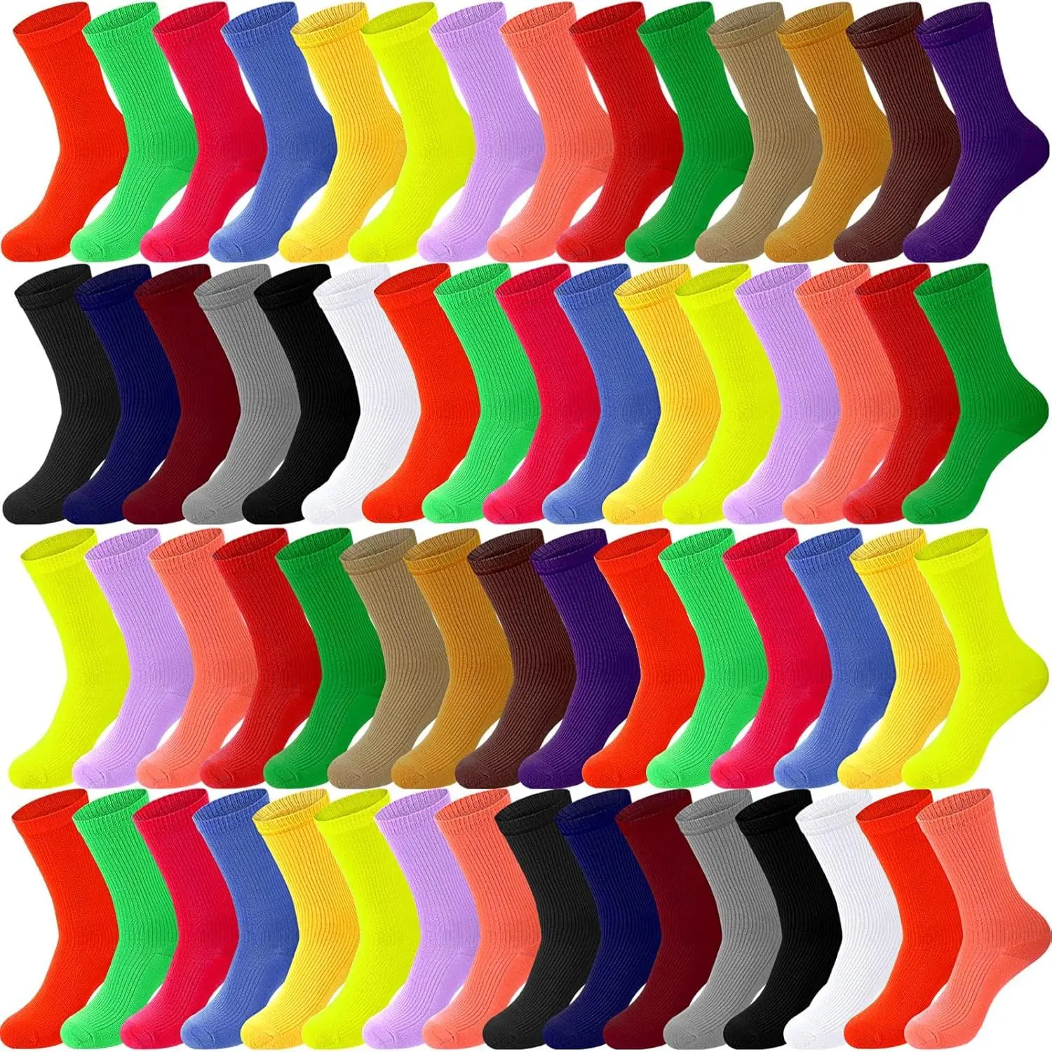 Women's 40-Pair Cotton Crew Socks - Candy Colored, Elastic, Soft Breathable, Minimalist Lightweight Solid Socks for Gym, Casual Wear, Candy Colored Socks, Cotton Ankle Socks