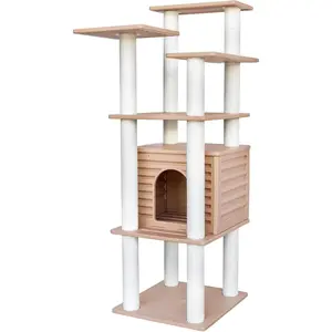 62” Tall Cat Tree for Outdoor and Indoor Cats, Weatherproof Large Outdoor Cat Condo with Scratching Posts