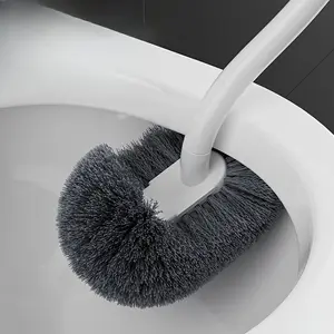Ergonomic Long Handle Toilet Brush with C Type Head Durable Bathroom Cleaner for Deep Corner and Groove Cleaning Hygienic Design Lightweight and Portable Toilet Bowl Brush with Holder for Home and Commercial Use