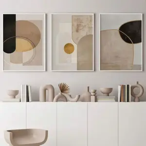 3 Pieces Optional Wooden Frame Abstract Golden Geometric Pattern Canvas Art Poster Modern Irregular Lines Print Wall Painting Bedroom Living Room Decor Large Mural Decor Salon Wall Poster