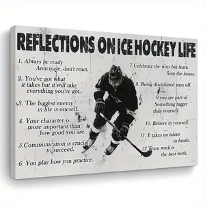 1 Piece Ice Hockey Wall Art - Wooden Frame Surrounding Canvas Print Painting, Vintage Letter Print, Horizontal Ice Hockey Action Theme, (30x40cm) Living Room, Bedroom, Cave Hanging Decoration - Perfect Gift for Him and Ice Hockey Fans