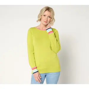 Belle by Kim Gravel Preppy Rainbow Cuff Sweater