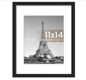 11x14 Picture Frame, Display Pictures 8x10 with Mat or 11x14 Without Mat, Wall Hanging Photo Frame, Black, 1 Pack
