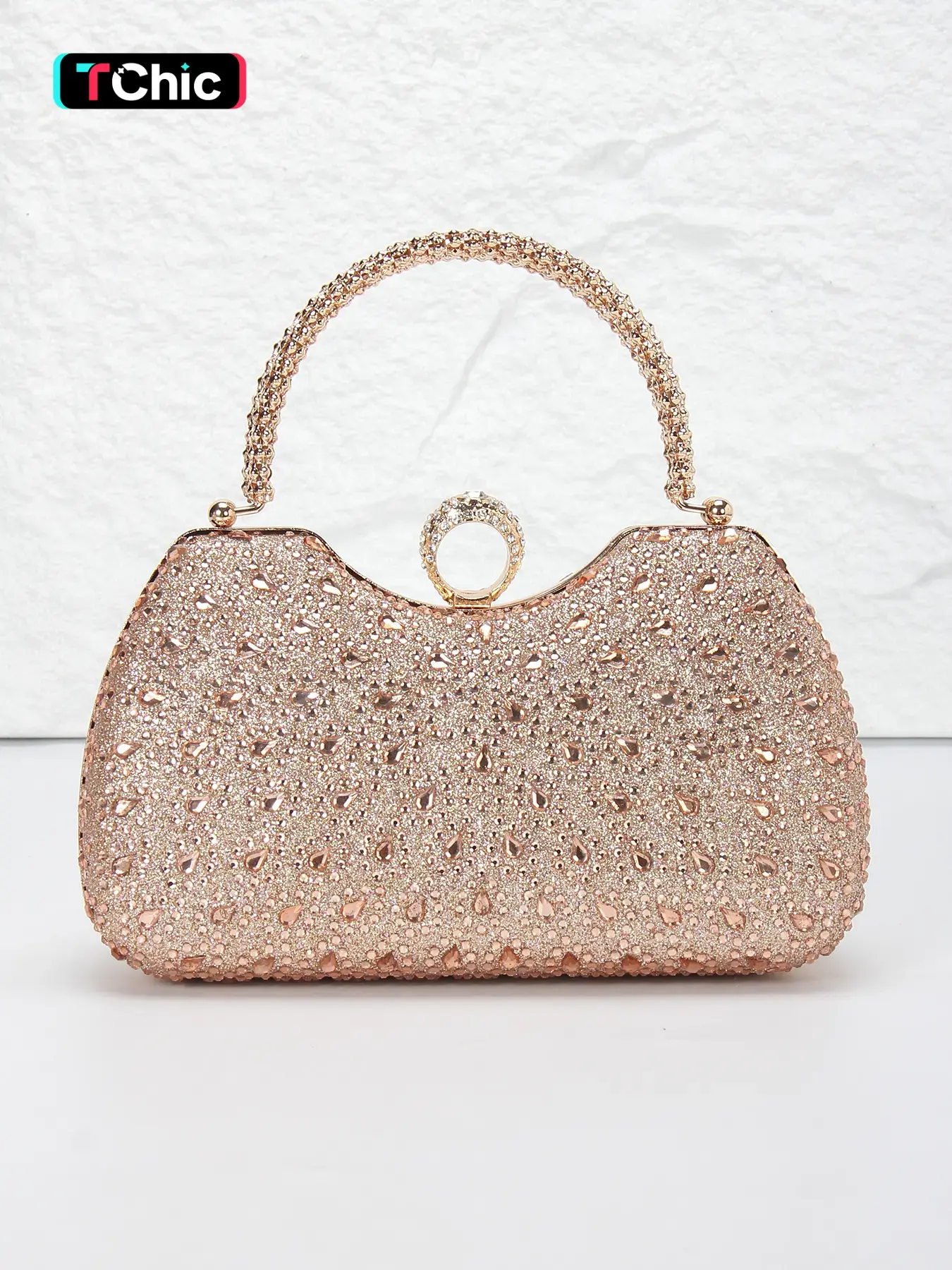 Full rhinestone ladies evening bag, metal handbag, party clutch, elegant bags, Bling Evening Bag, fashionable handbag, rhinestone ring closure, with long shoulder strap can be shoulder crossbody bag, suitable for weddings, proms, formal occasions