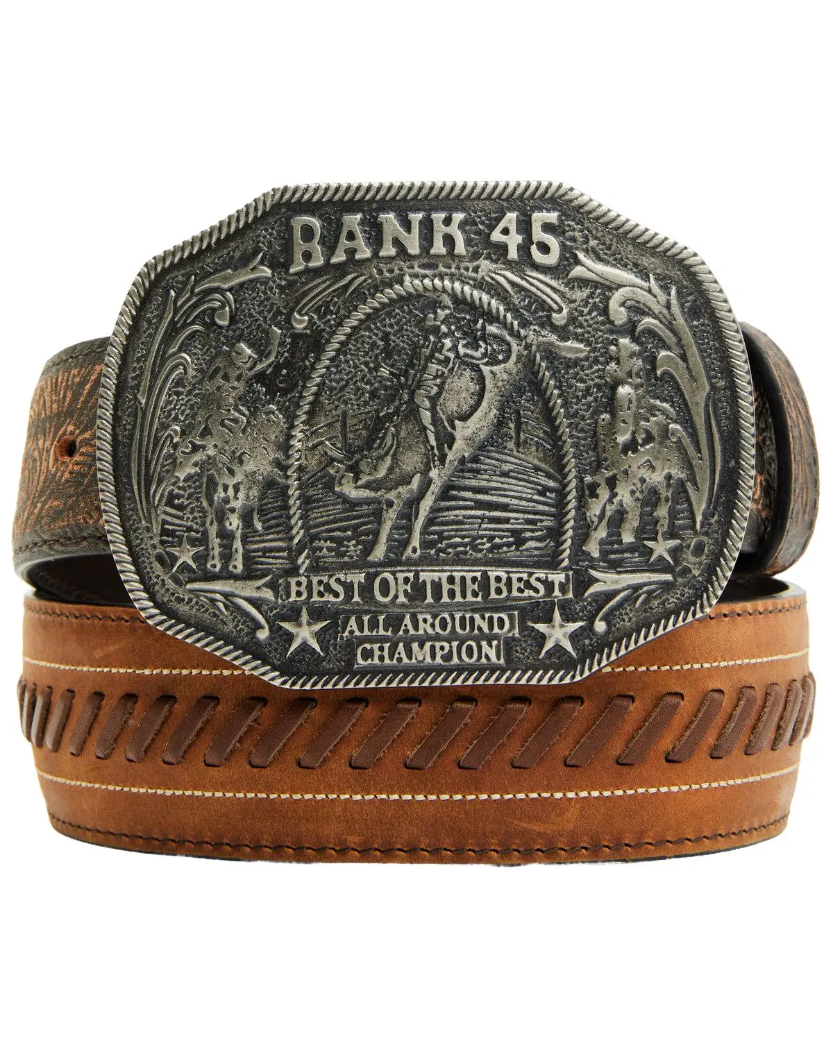 Rank 45 Men's 45&Reg; Men'S Brooks Tooled Leather Buckle Belt - Rmafa24bt1-Bn