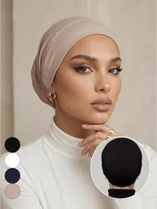 Women's Fashion Flat Brim Hat Jersey Hijab, Solid Color Muslim Headscarf, Lightweight Breathable Inner Hijab, Suitable for Abaya, All Seasons