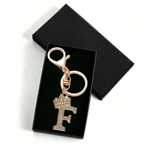 F - Cute Sparkling Letter F Keychain, A-Z Crystal Crown Bag Charm for Women, Personalized Gift for Mom, Birthday, Mother's Day
