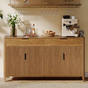 Oxirth 63" Fluted Sideboard Buffet Cabinet with Storage, Modern Coffee Bar Console & Accent Credenza, Wooden Storage Table for Living Room Kitchen Hallway (Walnut)