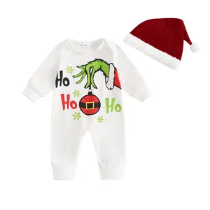 Newborn Baby Boy Girl Christmas Outfit Hohoho Long Sleeve Romper Baby Sweater Romper Christmas Onesie Baby With Santa Hat