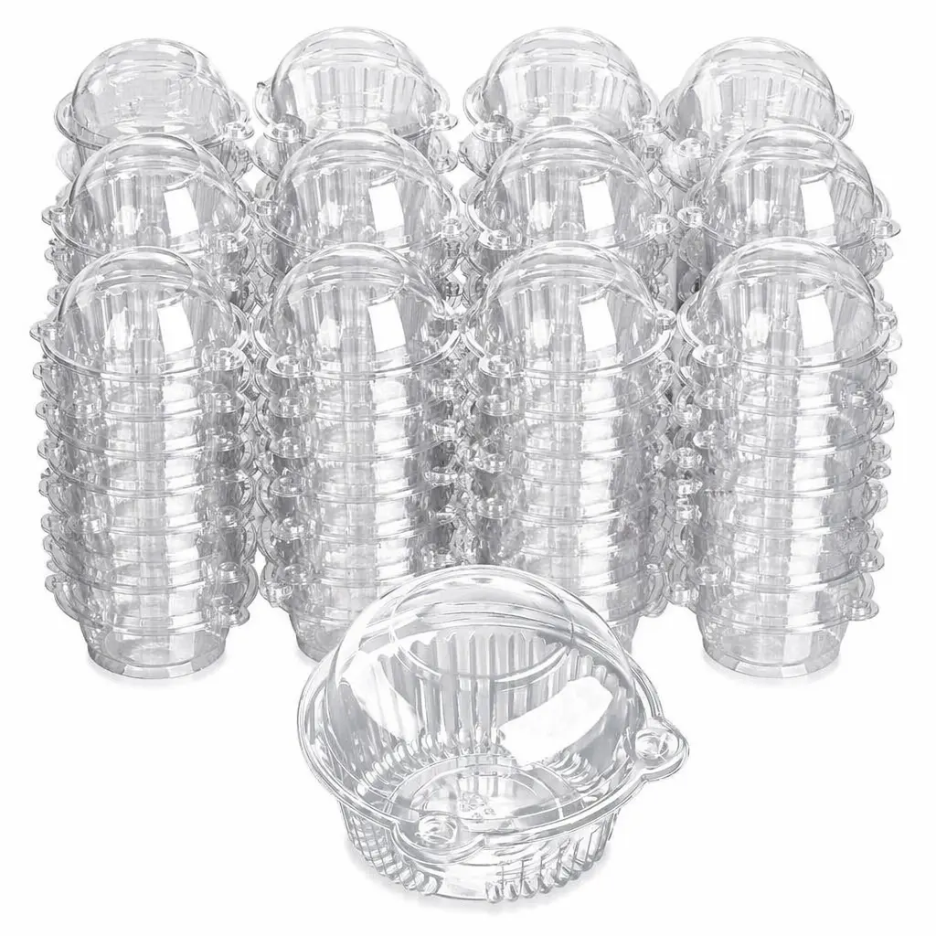50Pcs Disposable Clear Plastic Dome Cupcake Containers with White Base - Individual Muffin Holders for Home, Festive & Party Supplies, Cake Decorations