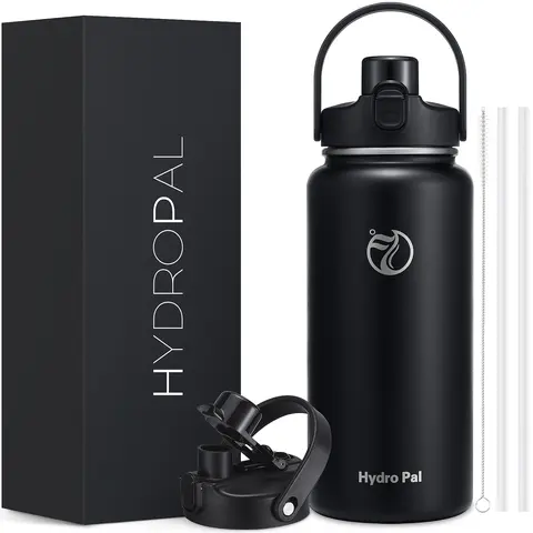 HydroPal 64oz (2,000 ml and above) Classic Half Gallon Stainless Steel Flask - Double-Walled Vacuum Insulated Reusable Water Bottle, Portable Wide Mouth Drinkware, Leak-Proof, 2-in-1 Chug/Straw Sip Lid, Ideal for Gifting