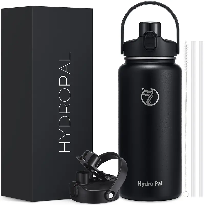 HydroPal 64oz (2,000 ml and above) Classic Half Gallon Stainless Steel Flask - Double-Walled Vacuum Insulated Reusable Water Bottle, Portable Wide Mouth Drinkware, Leak-Proof, 2-in-1 Chug/Straw Sip Lid, Ideal for Gifting