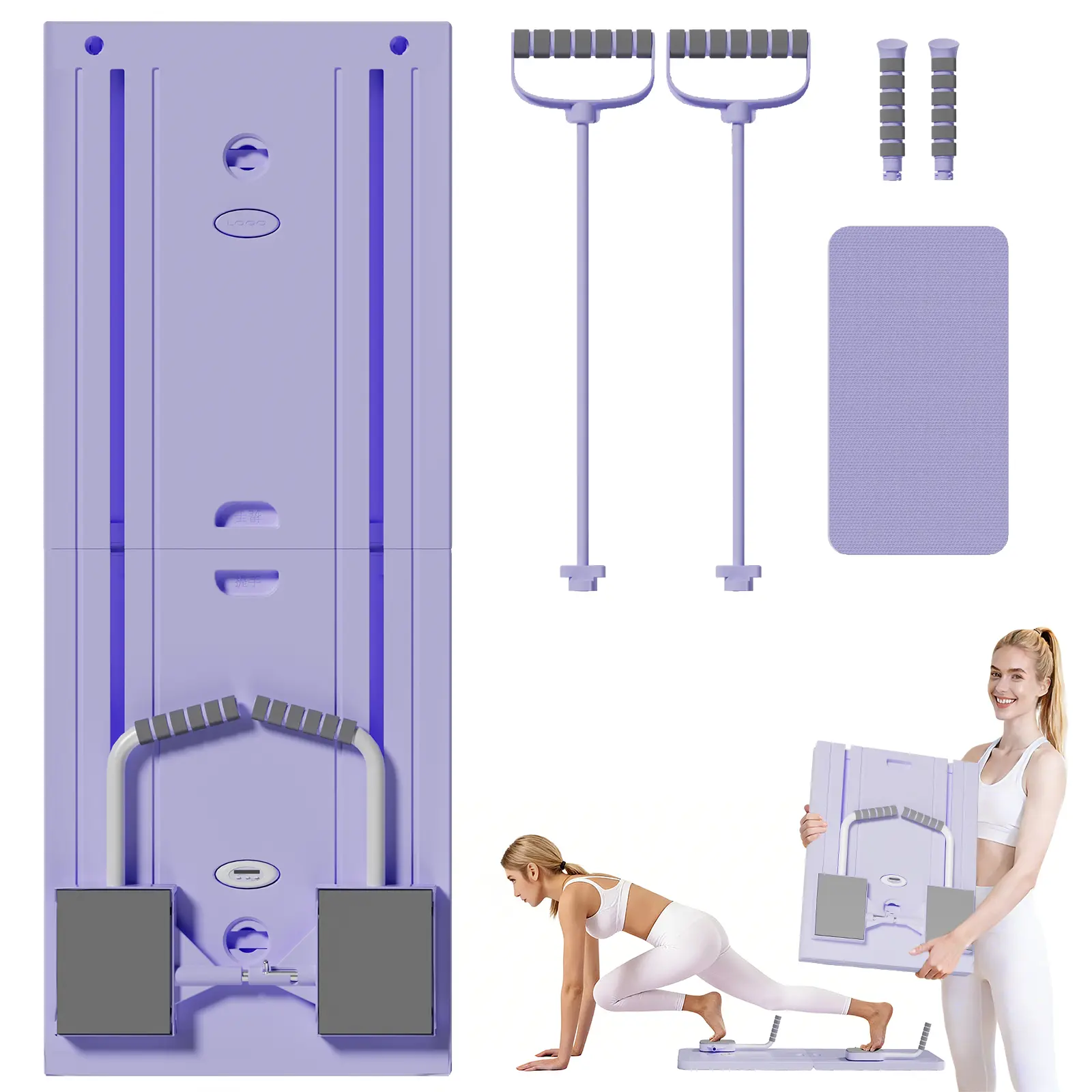 4-in-1 Multi-Functional Foldable Pilates Board, Multi-functional Adjustable Ab Exercise Board,Maximum Load 300 lbs Fitness Board with Kneeling Pad and Timer, Abs Workout Equipment for Abdominal.Small Space Storage for Living Room, Bedroom, Gym, Yoga Room