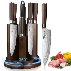 #Summervibes SYOKAMI [UPDATE] 360° Rotatable Holder Kitchen Knife Set with Magnetic Block and Sharpener 14 Piece Knife Set Ultra Sharp High Carbon Stainless Steel Knives Sets with Steak Knives, Anti-slip Ergonomical Handle, Mother's Day Gift