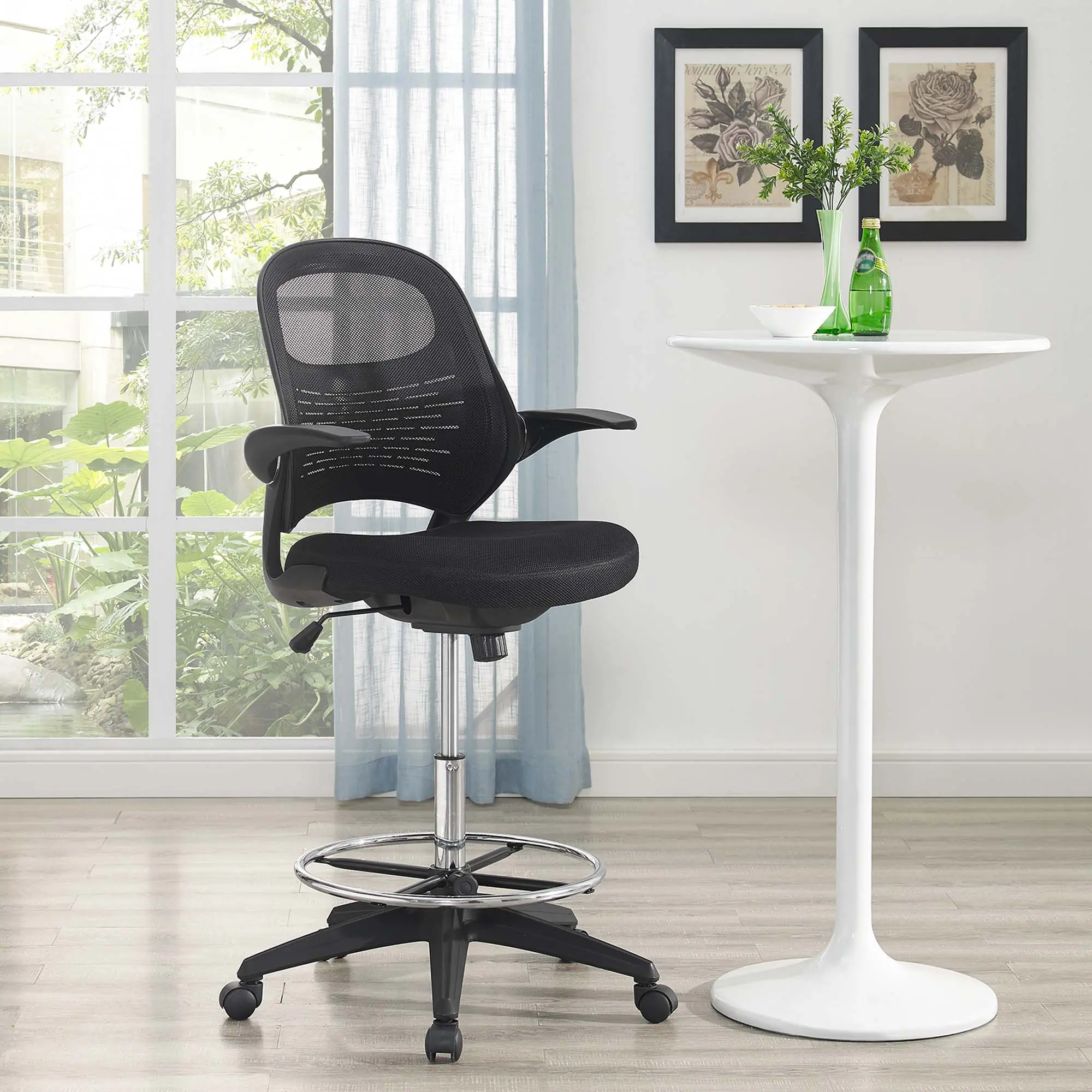 Modway Stealth Ergonomic Adjustable Drafting Chair - Black Office Chair with Height Adjustable Seat