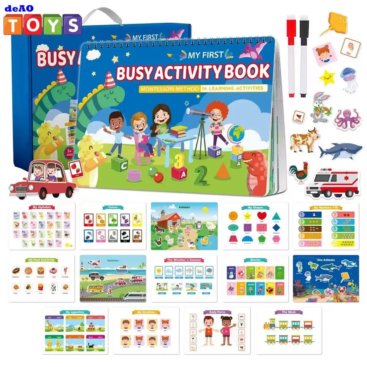 Busy Board Montessori Toys Learn Montessori pre-Assembled Busy Book for Ages 3 and Up, Pre K Preschool Learning Activities Book - Autism Sensory Learn