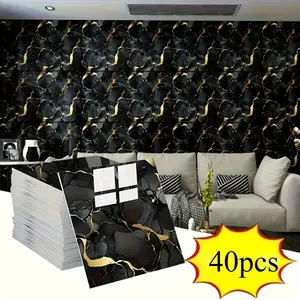 40pcs Marble Self-Adhesive Vinyl Background Tiles, Waterproof PVC Wall Panels, Easy Peel and Stick, Reusable Modern Decor for Bathroom Kitchen Living Room