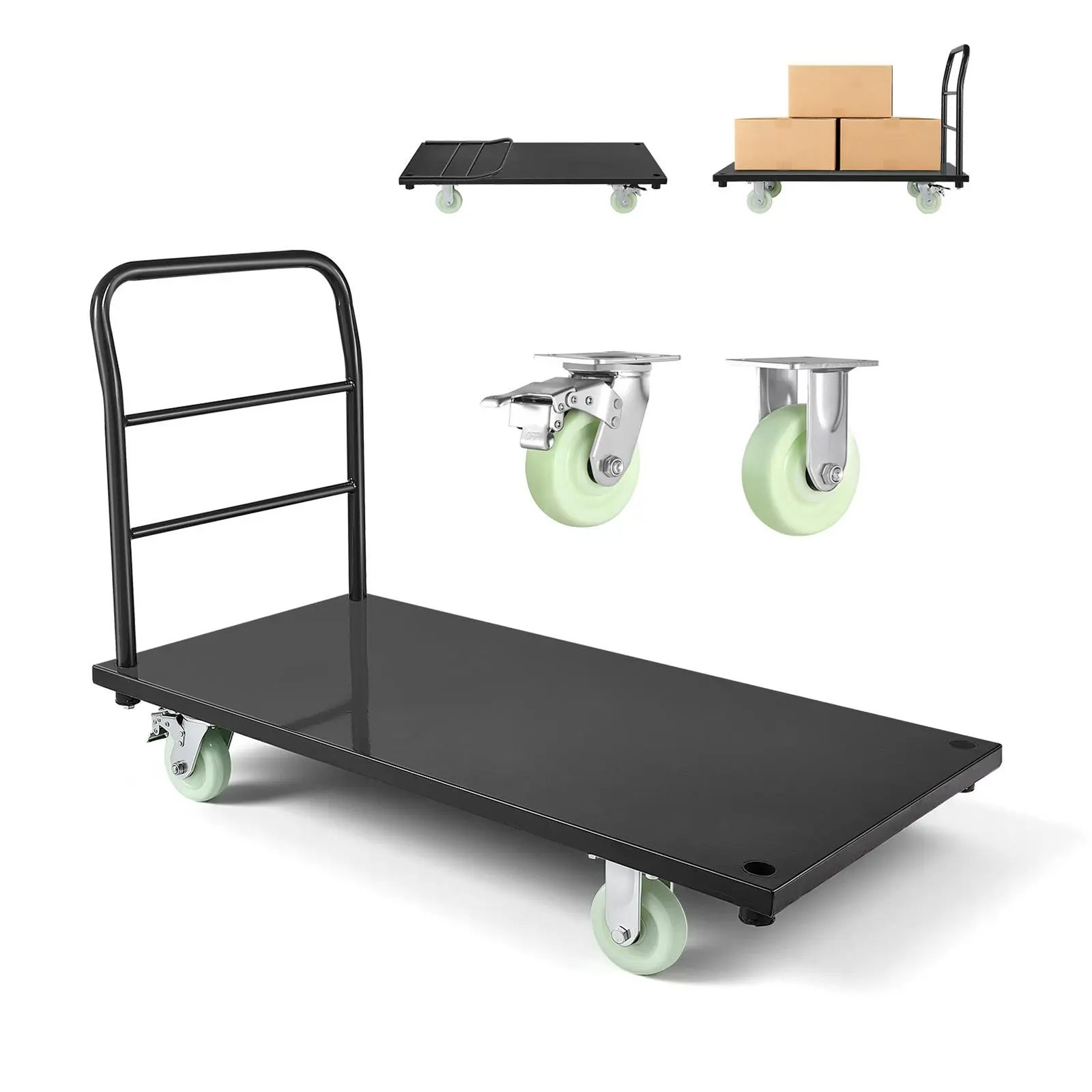 【SummerFinds】VEVOR Heavy Duty Platform Truck, 2000 lbs Capacity, Industrial Steel Flatbed Cart with Swivel Wheels and Handle, Platform Hand Push Truck Dolly, Easy Storage, for Luggage Moving, 48 x 24 x 32.1 in