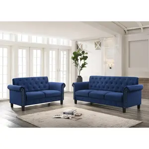Favorer Casperr Velvet Rolled Arm Loveseat, Sofa