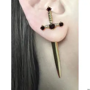 1pairUnisexGothicVintageSwordShapedEarCuffStudEarringForFestivalPartyDanceDecorationJewelry