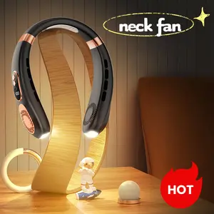 Neck Fan With LED Light, USB Rechargeable Personal Fan, 5 Speeds Adjustable Powerful Strong Wind 360° Cooling, Quiet, No Blade Design, No Hair Twisting, Summer Gifts