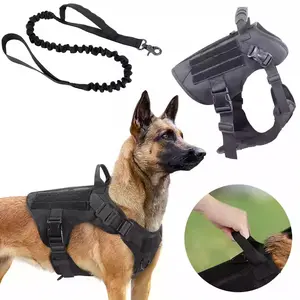 Tactical Dog  Set for Large Breeds Training & Walking Vest for German Shepherd Malinois Nylon Plastic Buckle Black M L XL Adjustable Leash harness easy control handle puppy seat belt protection safety hook durable bungee doggood s outdoor adventure