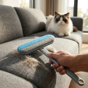 Long Handle Cat Dog Fur Removal Tool for Couch & Clothes - Reusable Fur Grooming Brush, Pet Hair Cleaning Brush - Portable Squeegee Window Cleaner for Car & Home - No Damage Fabric Lint Remover