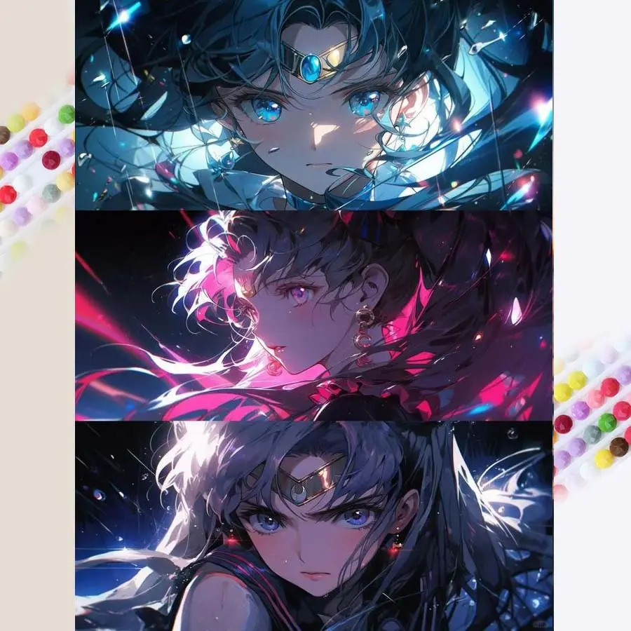 1 set of DIY diamond painting kit, 5D diamond art kit, DIY decoration colorful light and shadow, side silhouette, anime style, Anime Design. Mosaic, diamond art, DIY art home decor.