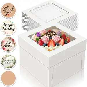 Kootex 15 PCS 10x10x8 Tall Cake Boxes with Window White Bakery Boxes for Birthday Wedding Party Business Events Baked Classic