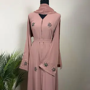 Elegant Abaya Outfit with Embroidered Stars and Belted Waist for Women