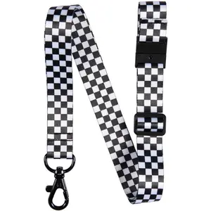 Checkered lanyard keychain-checkered flag ID lanyard for keys badge fob-ID holder keychain for Women Men gift